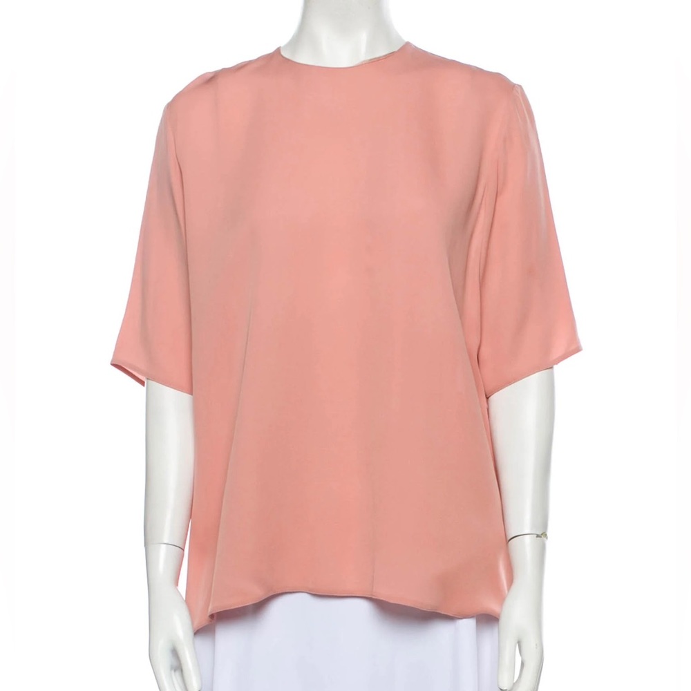 Mansur Gavriel Pink Silk Short Sleeve Top